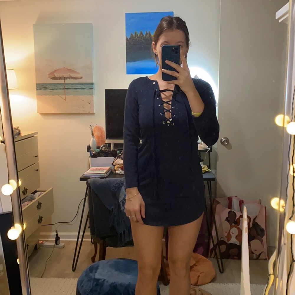 Navy Blue Windsor suede dress